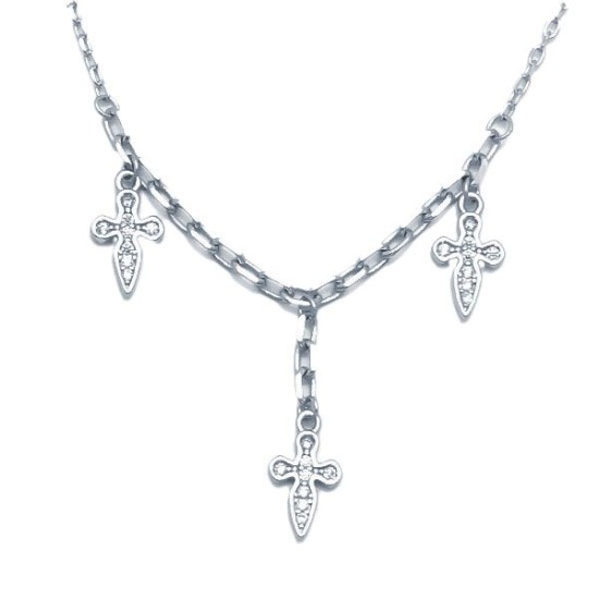 925 Sterling Silver CZ Cross Charm Necklace