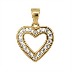 925 Sterling Silver 14k Gold Plated CZ Set Heart Pendant