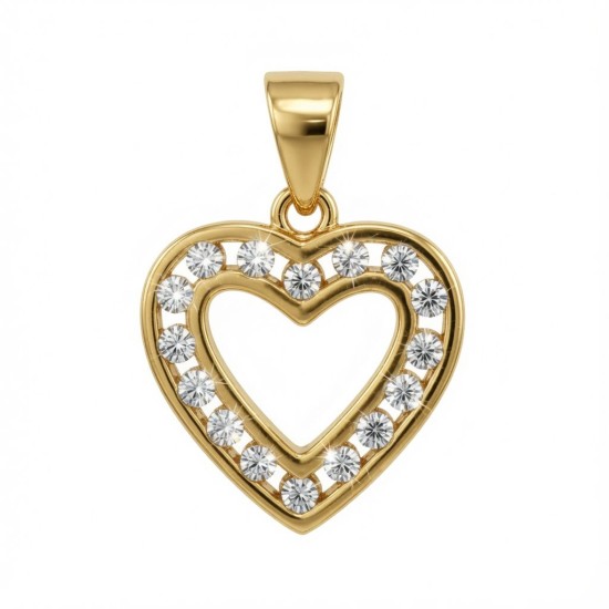 925 Sterling Silver 14k Gold Plated CZ Set Heart Pendant