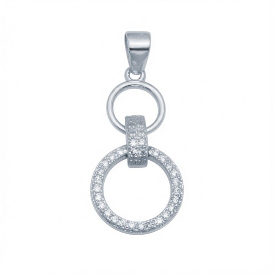 925 Sterling Silver CZ Linked Circle Pendant