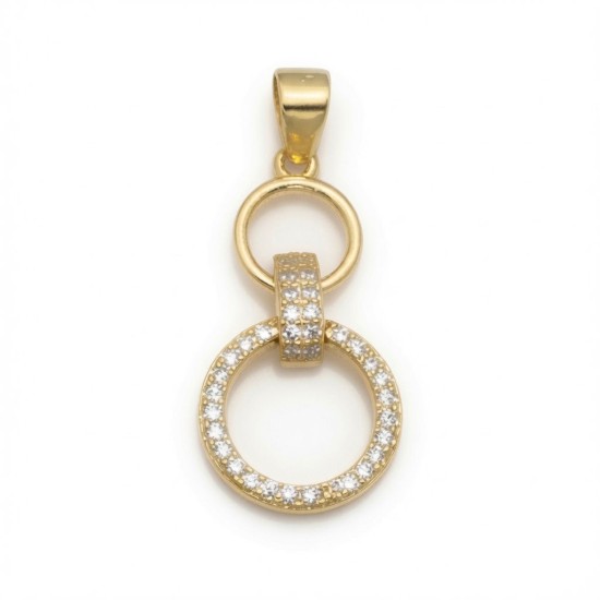 925 Sterling Silver 14K Gold Plated CZ Linked Circle Pendant