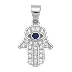 925 Sterling Silver CZ Hamsa Evil Eye Pendant