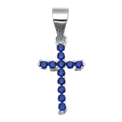 925 Sterling Silver Blue CZ Cross Pendant