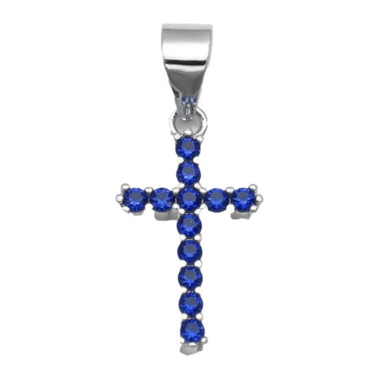925 Sterling Silver Blue CZ Cross Pendant