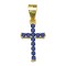 925 Sterling Silver 14K Gold Plated Blue CZ Cross Pendant