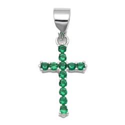 925 Sterling Silver Green CZ Cross Pendant