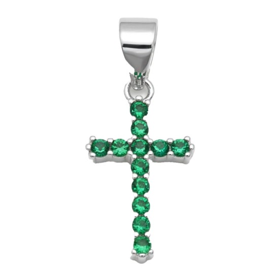 925 Sterling Silver Green CZ Cross Pendant