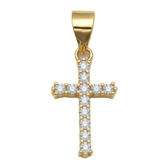 925 Sterling Silver 14K Gold Plated CZ Cross Pendant