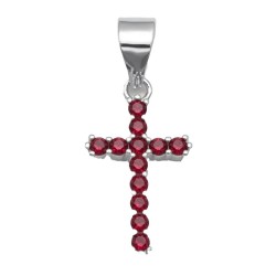 925 Sterling Silver Red CZ Cross Pendant