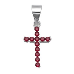 925 Sterling Silver Red CZ Cross Pendant
