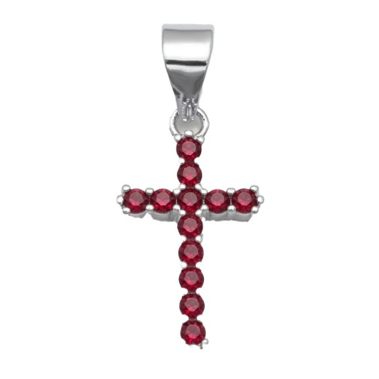 925 Sterling Silver Red CZ Cross Pendant