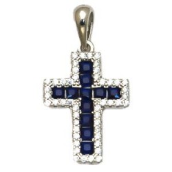 925 Sterling Silver Blue CZ Cross Pendant