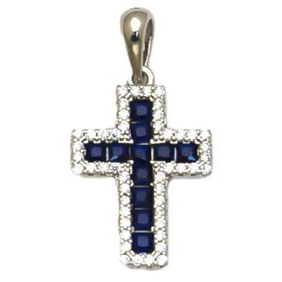 925 Sterling Silver Blue CZ Cross Pendant
