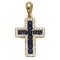 925 Sterling Silver 14K Gold Plated Blue CZ Cross Pendant