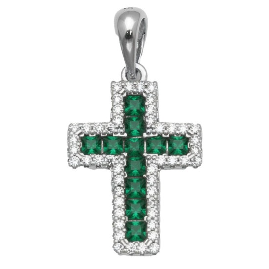 925 Sterling Silver Green CZ Cross Pendant