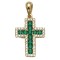 925 Sterling Silver 14K Gold Plated Green CZ Cross Pendant