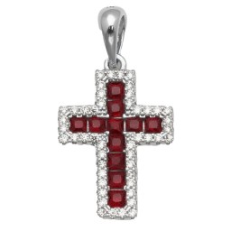 925 Sterling Silver Red CZ Cross Pendant