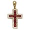 925 Sterling Silver 14K Gold Plated Red CZ Cross Pendant