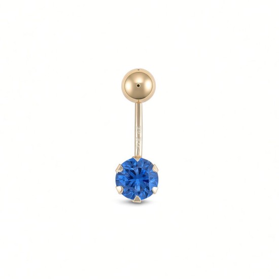 9ct Yellow Gold Sapphire Blue Cubic Zirconia Belly Bar