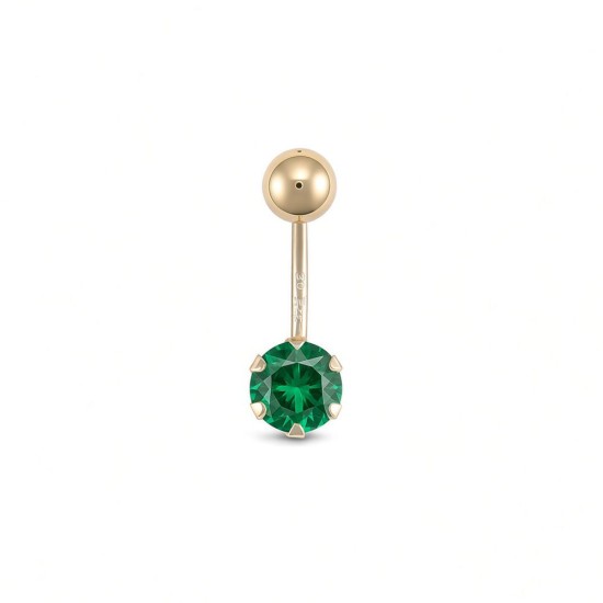 9ct Yellow Gold Emerald Green Cubic Zirconia Belly Bar