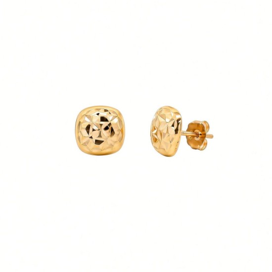 9ct Yellow Gold Diamond Cut Cushion Stud Earrings