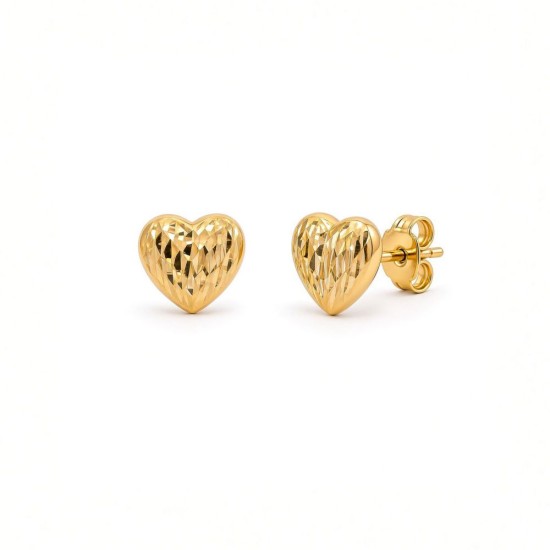 9ct Yellow Gold Diamond Cut Heart Stud Earrings
