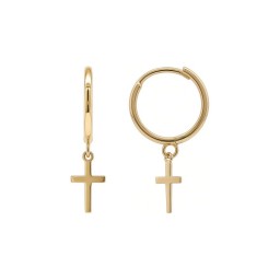 9ct Yellow Gold Hinged Hoop Earrings With Cross Drop