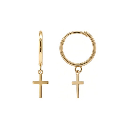 9ct Yellow Gold Hinged Hoop Earrings With Cross Drop