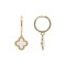 9ct Yellow Gold White Enamel Quatrefoil Drop Hinged Hoop Earrings
