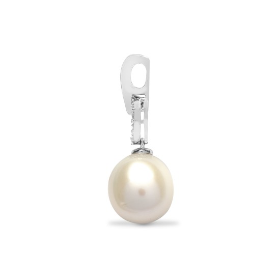 18ct White Gold Natural Diamond And Pearl Pendant