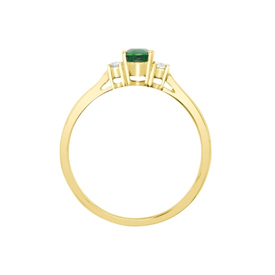 18ct Yellow Gold Natural Diamond And Emerald And 3 Stone Ring
