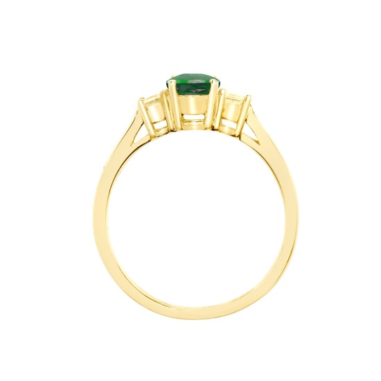 18ct Yellow Gold Natural Diamond And Emerald And 3 Stone Ring