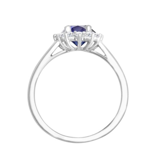 18ct White Gold 0.35ct Natural Diamond Claw-set Cluster Halo Oval Ring - Holds 7x5mm Sapphire 0.75cts