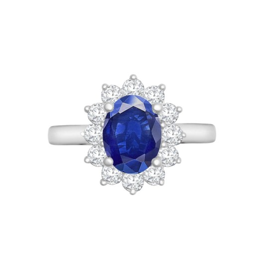 18ct White Gold 0.62ct Natural Diamond Claw-set Cluster Halo Oval Ring - Holds 8x6mm Sapphire 1.25cts