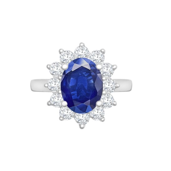 18ct White Gold 0.96ct Natural Diamond Claw-set Cluster Halo Oval Ring - Holds 9x7mm Sapphire 2.00cts