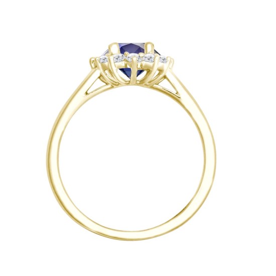 18ct Yellow Gold 0.35ct Natural Diamond Claw-set Cluster Halo Oval Ring - Holds 7x5mm Sapphire 0.75cts