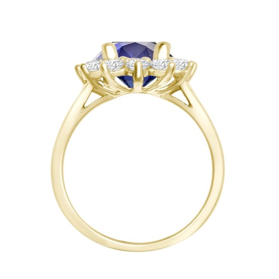 18ct Yellow Gold 0.96ct Natural Diamond Claw-set Cluster Halo Oval Ring - Holds 9x7mm Sapphire 2.00cts