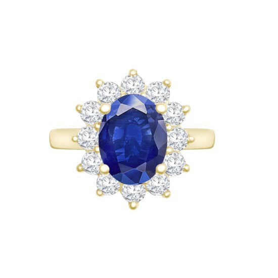 18ct Yellow Gold 0.96ct Natural Diamond Claw-set Cluster Halo Oval Ring - Holds 9x7mm Sapphire 2.00cts