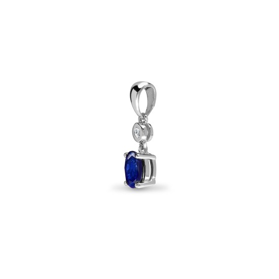 9ct White Dia-4pts Saph-65pts Drop Pendant
