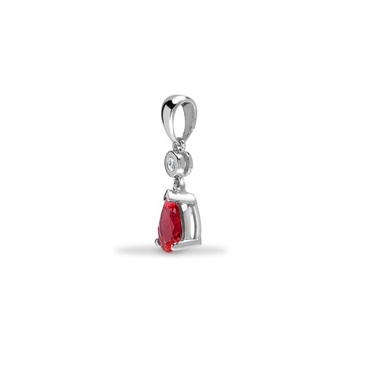 9ct White Dia-4pts Ruby-66pts Drop Pendant