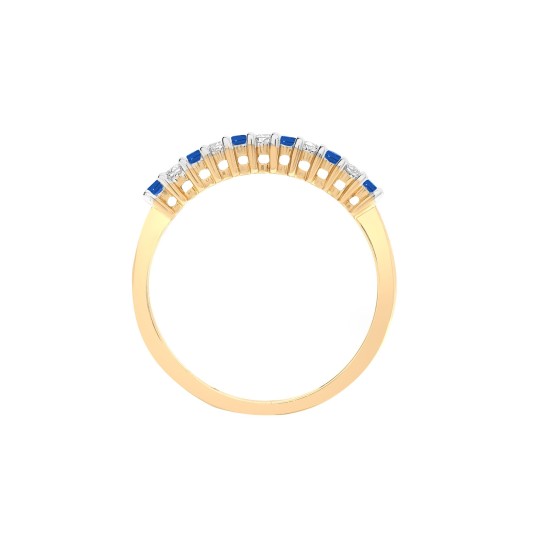 9ct Yellow Gold Natural Diamond 10pts & Sapphire 15pts Half Eternity Ring