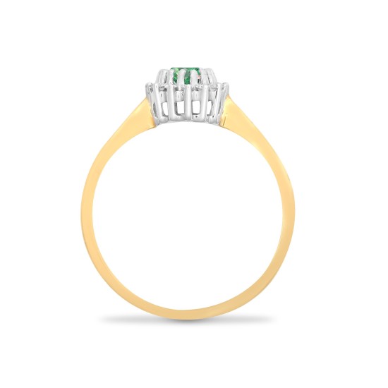 9ct Yellow Gold Natural Diamond 12pts & Emerald 52pts Ring