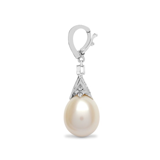 18ct White Gold Natural Diamond And Pearl Pendant