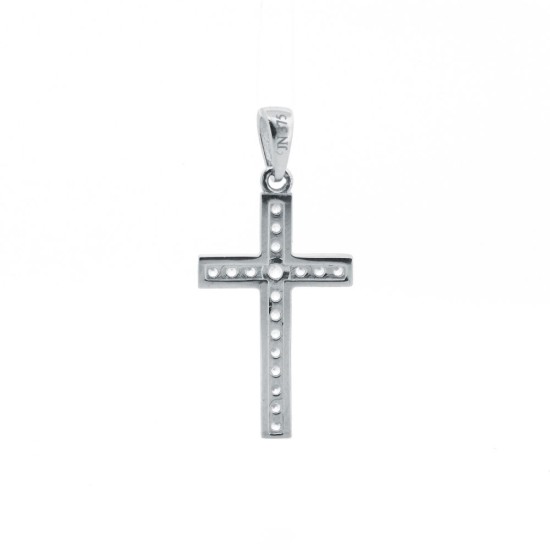 9ct White Gold Channel Set CZ Cross