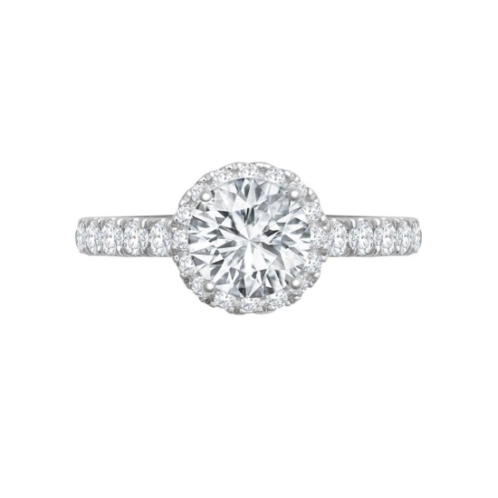18ct White Gold 0.58ct Natural Diamond Micro-set Halo and Shoulders Wed-fit Ring Mount- Holds 1.00ct