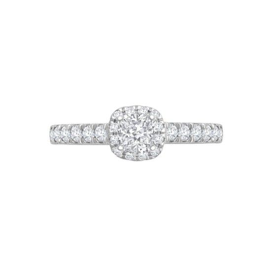 18ct White Gold 0.33ct Natural Diamond Micro-set Cushion-shaped Halo and Shoulders Wed-fit Ring Mount- Holds 0.25ct