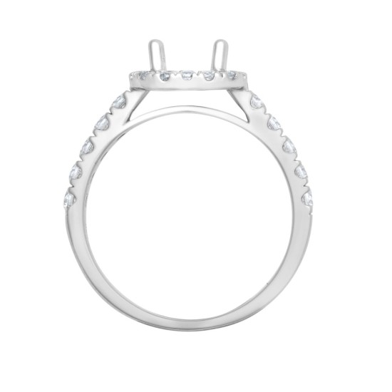 18ct White Gold 0.58ct Natural Diamond Micro-set Cushion-shaped Halo and Shoulders Wed-fit Ring Mount- Holds 1.00ct
