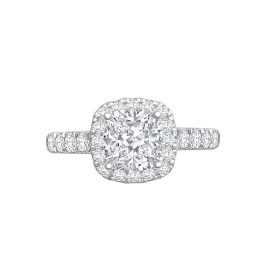 18ct White Gold 0.58ct Natural Diamond Micro-set Cushion-shaped Halo and Shoulders Wed-fit Ring Mount- Holds 1.00ct