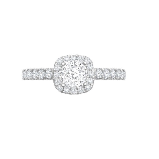 950 Platinum Gold 0.34ct Natural Diamond Micro-set Cushion-shaped Halo and Shoulders Wed-fit Ring Mount + 0.50ct Diamond