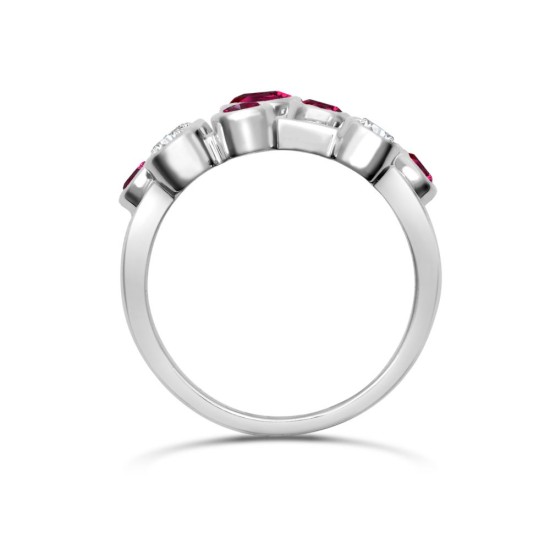 18ct White Gold 0.35cts Natural Diamond 0.89cts Ruby 3 Row Bubble Ring